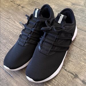 Puma Black Mesh Athletic Sneakers with White Sole